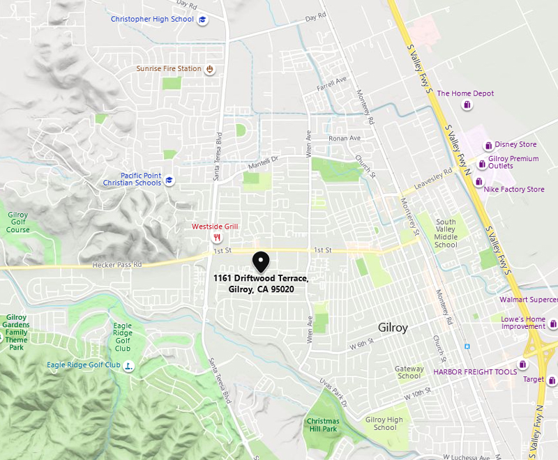 1161 Driftwood Terrace Gilroy Area Map